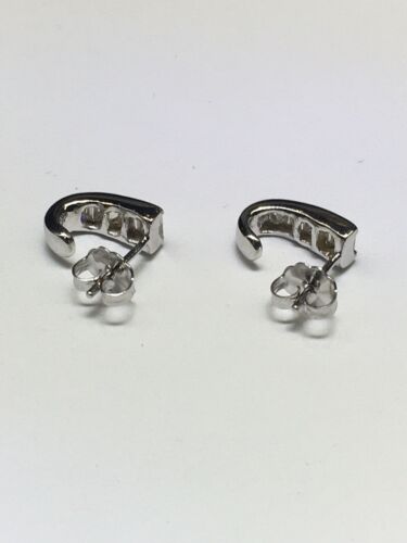 Maßgefertigte 14K Weißgold Diamant Baguette Halb Creolen Stil Ohrringe - Bild 5 von 9