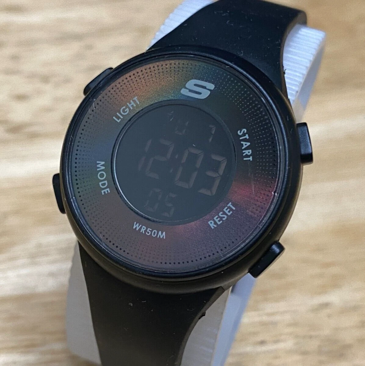 Skechers Digital Quartz Watch Women Black Reverse LCD Alarm Chrono