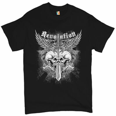 Revolution Gothic Skulls T-shirt Angel Wings Skeleton Horror Men's