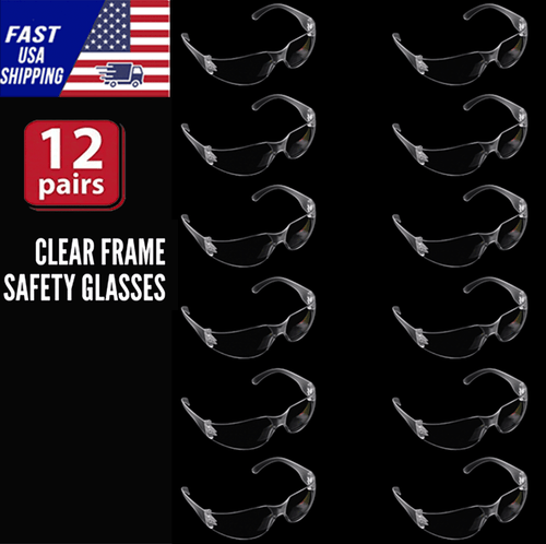 12 PAIR Pack CLEAR Safety Glasses Protective Lens Sunglasses Work Z87 Lot of 12 - Picture 12 of 12