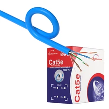 1000FT CAT5e CMR Ethernet UTP Cable Blue SOLID BARE COPPER 24 AWG 
