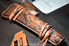 CARVED HENRY MARES LEG LEATHER SCABBARD HOLSTER - LOOP-STRAP GIFT 18"