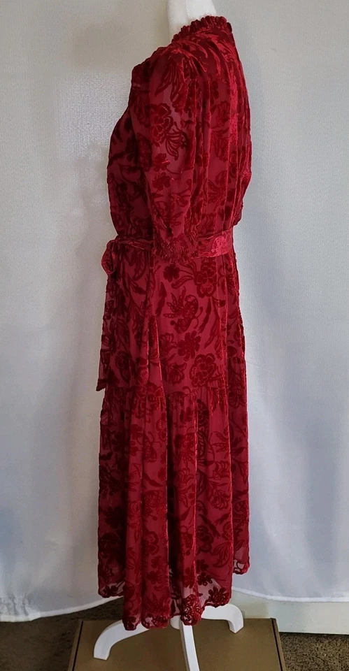 Vestido Hale Bob Kimbra Rojo Terciopelo Burnout Para Mujer Talla L Mezcla Seda Boho Vacaciones Foto 4 de 4
