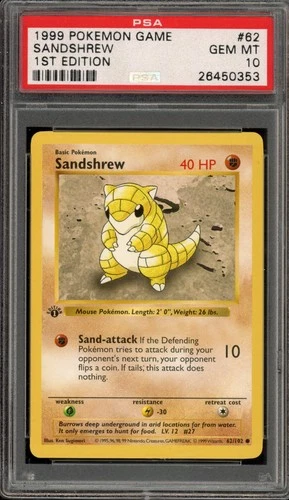 Pokemon Sandshrew Base Set Shadowless 1st Edition #62 PSA 10 Gem Mint