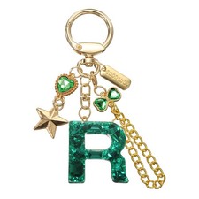 Initial Letter Keychain for Women Cute Heart Butterfly Star Chain Green R