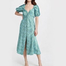 Cinq A Sept Marice Puff Sleeve Printed Fit And Flare Midi Dress 6 Wedding Guest
