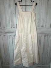 Zara White Topstitch Apron Maxi Dress Square Neck Oversize Pockets Sleeveless Sm