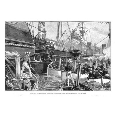 SPITHEAD MARINE REVIEW Fleet Captains Boarding Royal Yacht - Antique Print 1887