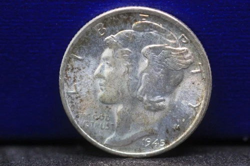 BU Blazer, Nice Toning, 1945 MICRO S Mercury Silver Dime Better Date Nice Coin!