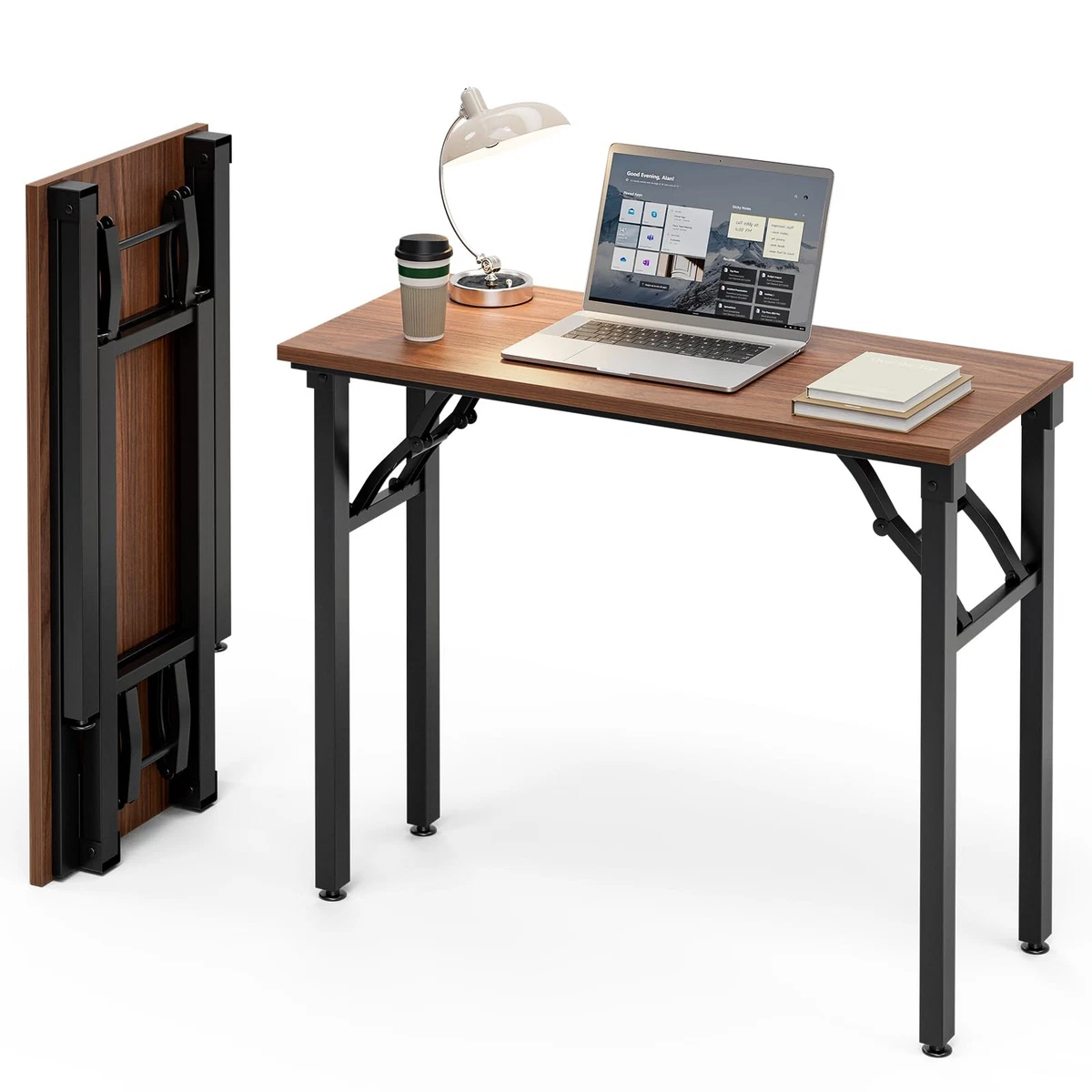 Computer Bureau met Hutch en Boekenplank, PC Studie Schrijven Desk Home Office Desk Studie Workstation voor Volwassenen/Student(31Inch, Walnut White Frame