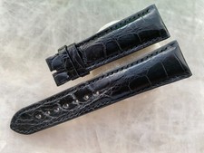 22mm/18mm Black Alligator Crocodile Print Leather Watch Strap Band