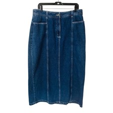 EDDIE BAUER Skirt Denim Jean Pockets Two Back Slit Accents Vintage Women  s 14