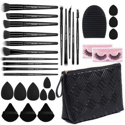 MAANGE Makeup Brush Set 31 Pcs Premium Synthetic Brushes Kit Black 
