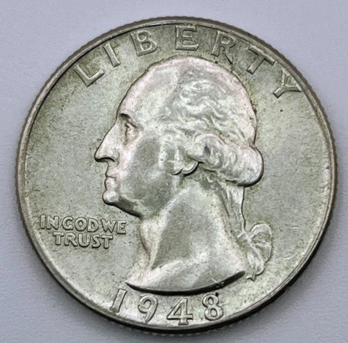1948 Washington Quarter 90% Silver XF AU Almost Uncirculated