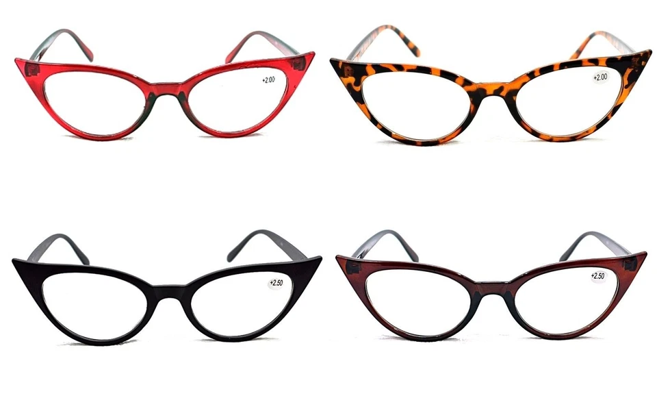 FADS & FASHIONS Modische Katzenaugen Lesebrille Retro Stylisch 11 Gläser Power & 4 Farben MT57
