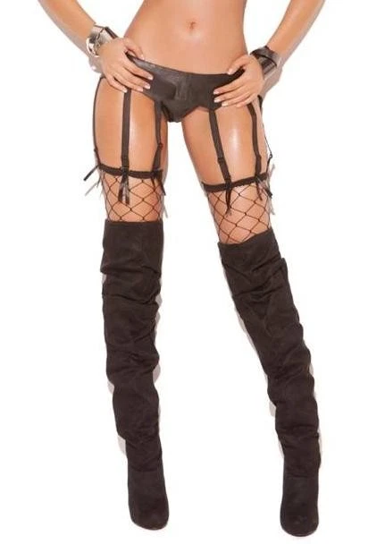 Leather Garter Belt 8 Straps Adjustable Satin Ribbons Black L9170 Plus Size - Image 4 of 4