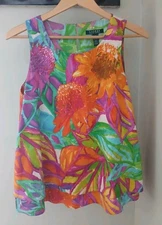 Lauren Ralph Lauren Sleeveless Top Size Medium Tropical Floral Purple Tiered