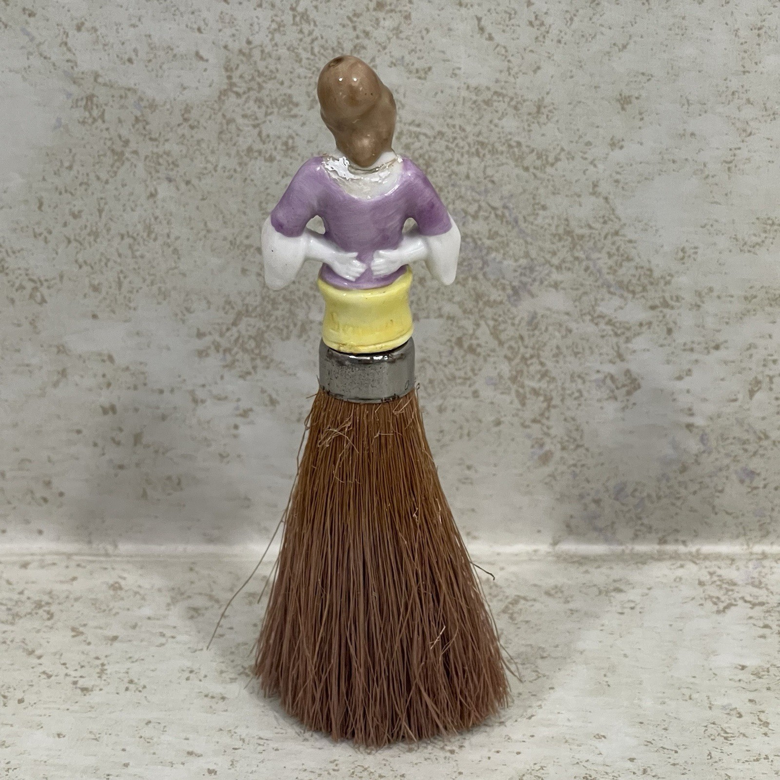 Vintage Porcelain Lady Crumb Half Doll Brush Whisk Broom 5” REPAIRED READ