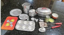 Vtg Children's Aluminum Bake Ware  Dish Set  Muffin, Cups, Plates, Roaster