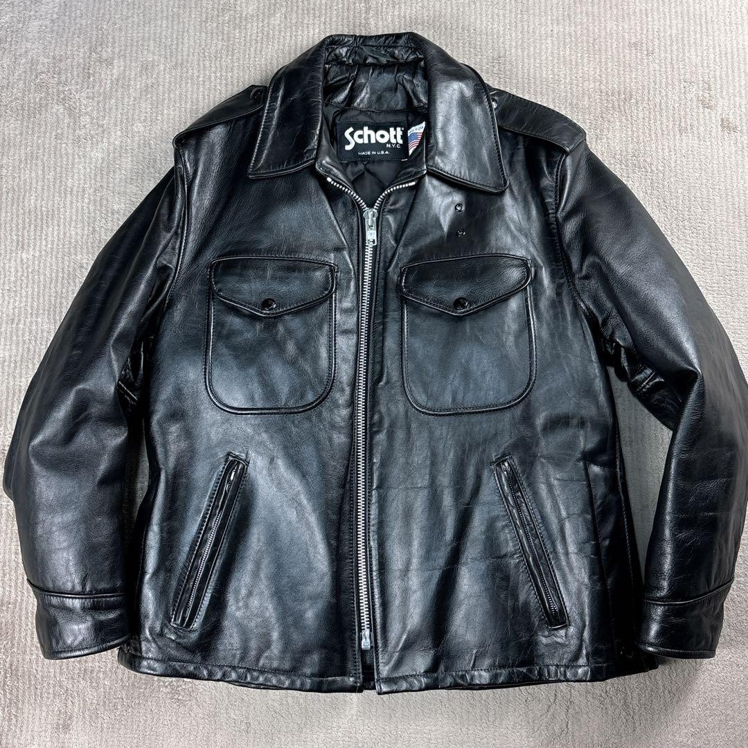 Schott Rare 42 Leather Police Jacket 602 Black Mens Military Style