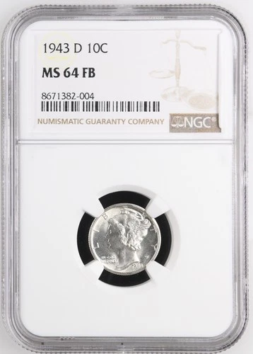 1943 D Mercury Dime NGC MS-64 FB -004