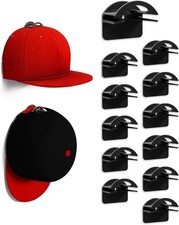 MSKEI Adhesive Hat Hooks for Wall - 2 Different Ways 12 Pack, Black12