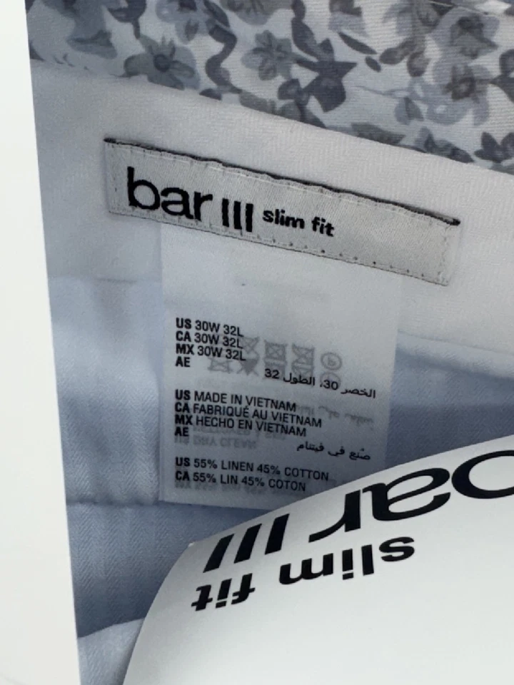 $135 NUEVO BAR III Hombres 30x32 Azul Polvo Calce Ajustado Lino Algodón Pantalones/Pantalones de Vestir Foto 2 de 4