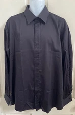 STEVEN LAND NEW! Black Cotton Tuxedo Dress Shirt w/ French Cuffs Sz 17.5 34/35