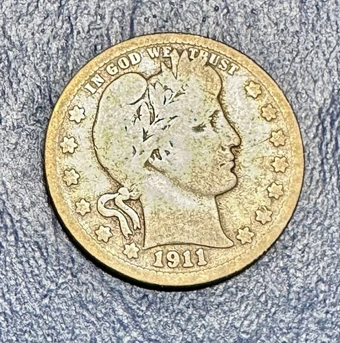 1911-D Barber Quarter. 90% Silver. G-VG. Charity Auction. ￼