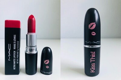 NIB MAC Ruby Woo Lipstick in ''Kiss This!'' Limited Edition Lipstick Case .1oz/3g