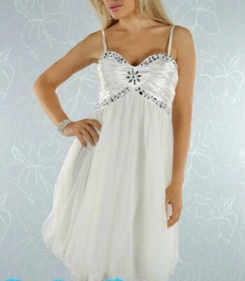 SeXy Miss Damen Chiffon Satin Kleid Edel Steine Abend Cocktail Dress 36 creme - Bild 1 von 3