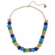 Isaac Mizrahi Gold Tone and Glass Bead Collar Necklace #MZ10