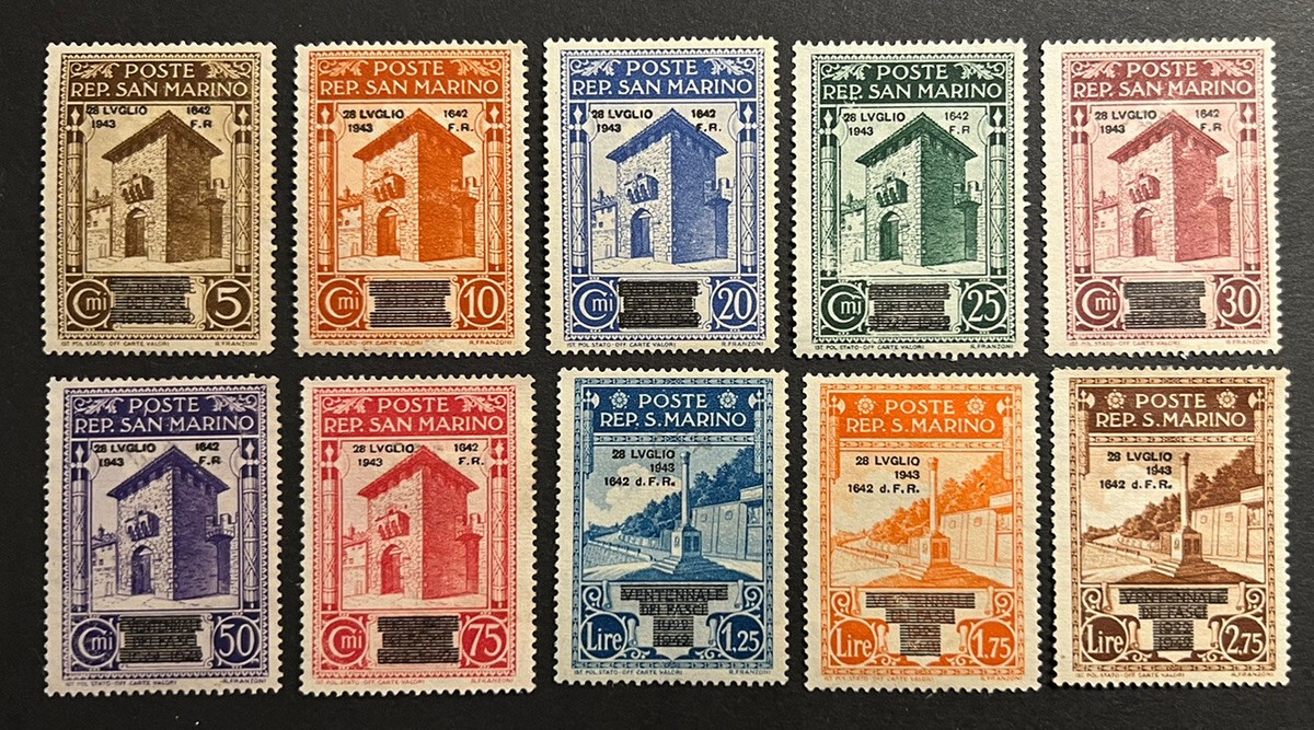 Travelstamps: San Marino Stamps 1943 #240-249 Gateway & War