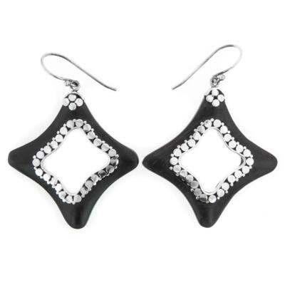 925 Sterling Silver Exotic Sono Wood Star Sterling Earrings, 1 7/16''