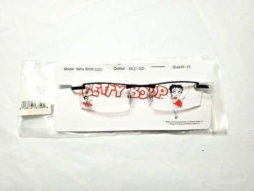 Betty Boop Rxable Eyeglasses Blue Gold Size 49-18-130 Nose Bridge Pads - Picture 2 of 5