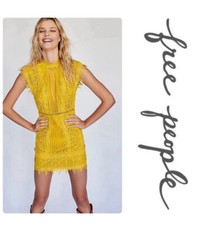 FREE PEOPLE Honey Lace Mini Dress Womens 4 Marigold Yellow Sleeveless NWT