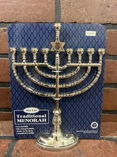 Rite Lite Chanukah Hanukkah Traditional Polished Silver Tone Finish Menorah
