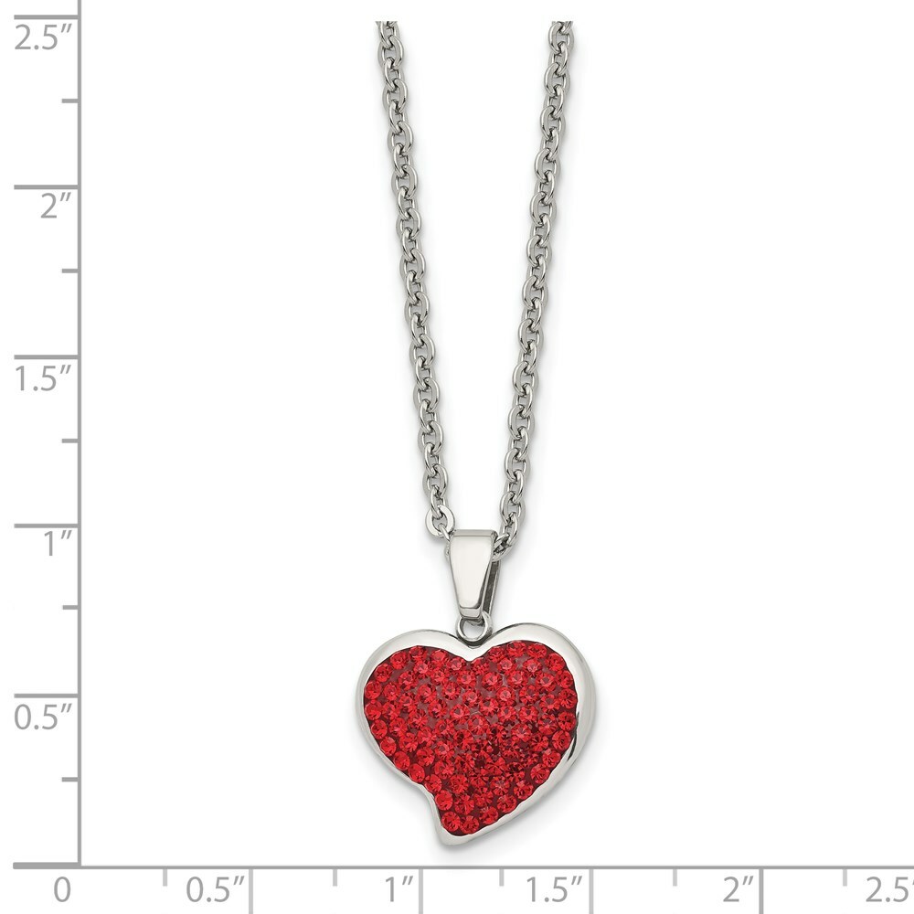Stainless Steel Red Crystal Heart Pendant Necklace | eBay