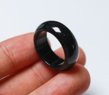 Certified Black Green Natural A JADE Jadeite Circle RING USA.7.75       508020