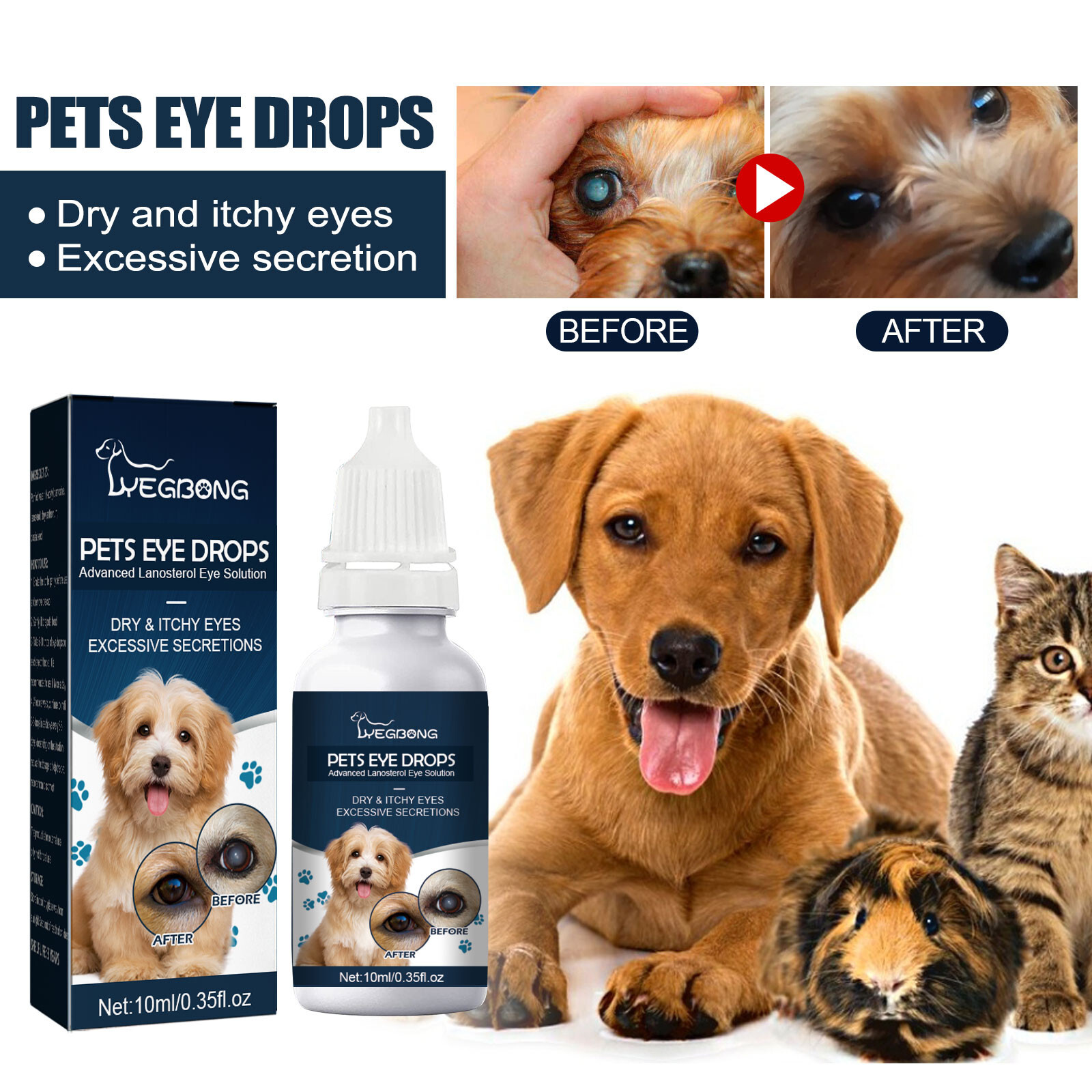 Cataract Eye Drops for Dogs Cats Pets Eye Lubricant Drops Improve