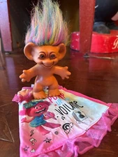 Vintage Uneeda Dolls Wishnik Troll Doll Rainbow Hair 5-1/2" & Troll Doll Dress