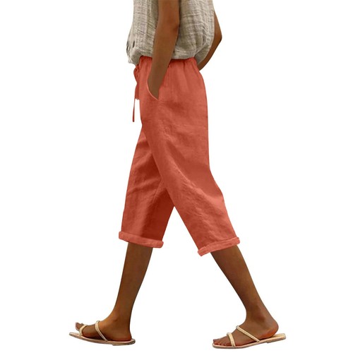 Women's Fashion Casual Loose Solid Colour Cotton Linen Drawstring 7/10 Pants - Picture 59 of 72