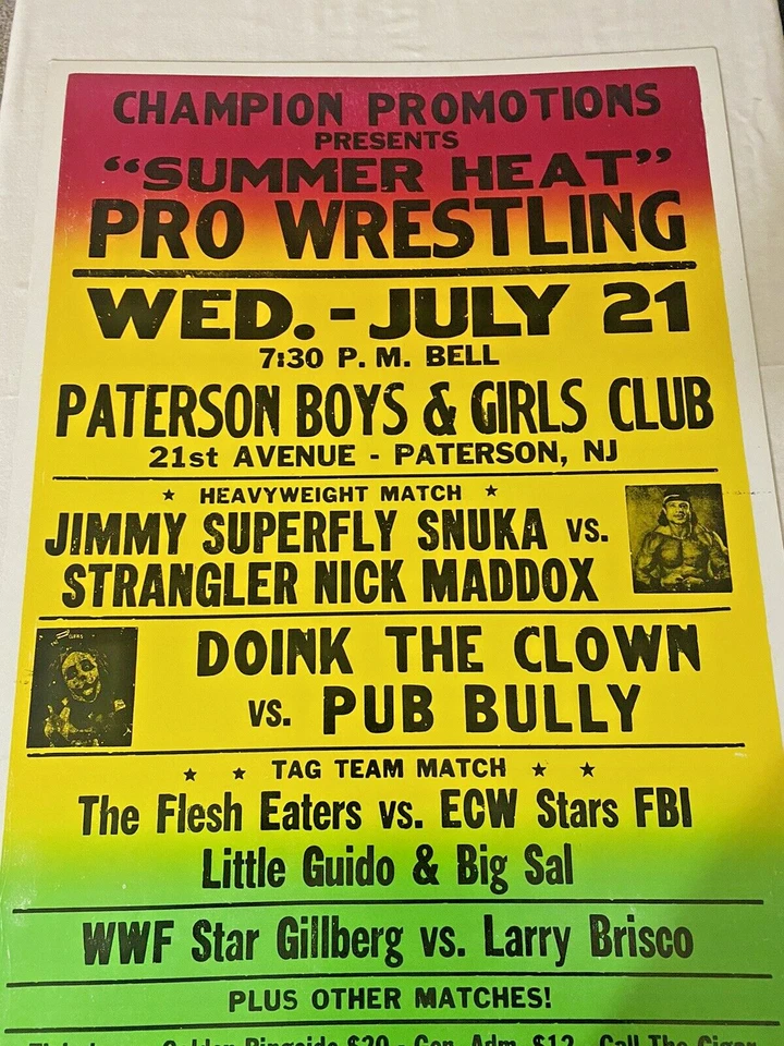 Póster vintage de lucha libre local de los años 90 Jimmy "Super Fly" Snuka, Doink The Clown Foto 2 de 4
