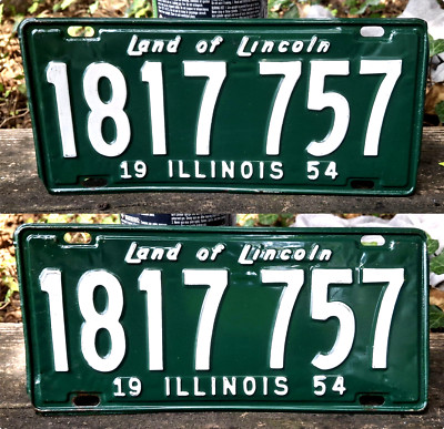   - ILLINOIS - 1954 matched set of license plates - best I've ever had - look