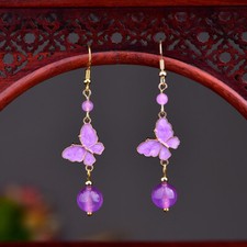 Jade Butterfly Earrings Natural 925 Silver Chinese Women Luxury Jewelry