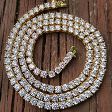 Men's 14K Yellow Gold Plated Big Pointer Cz Iced Tennis Chain Choker Necklace