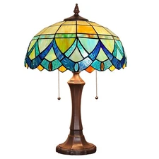 Tiffany Table Lamp for Living Room,Blue Green Stained Glass Table Light,Antiq...