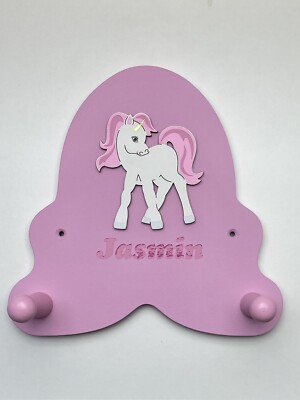 Kids Child's Coat Peg Hanger Pastel Pink Painted Wood Unicorn