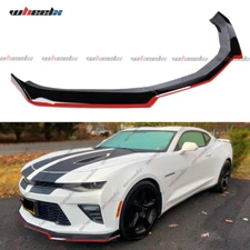 For 16-22 Chevy Camaro 1LE Style Gloss Black & Red Front Bumper Lip Splitter ABS