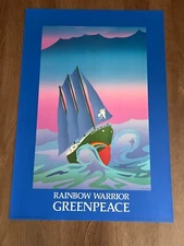 VINTAGE RAINBOW WARRIOR GREENPEACE ART PRINT POSTER 1991 JOE PETRO SHIP NOS